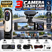 3 Camera Car Dash Cam Full HD 1080P Front Rear & Interior View