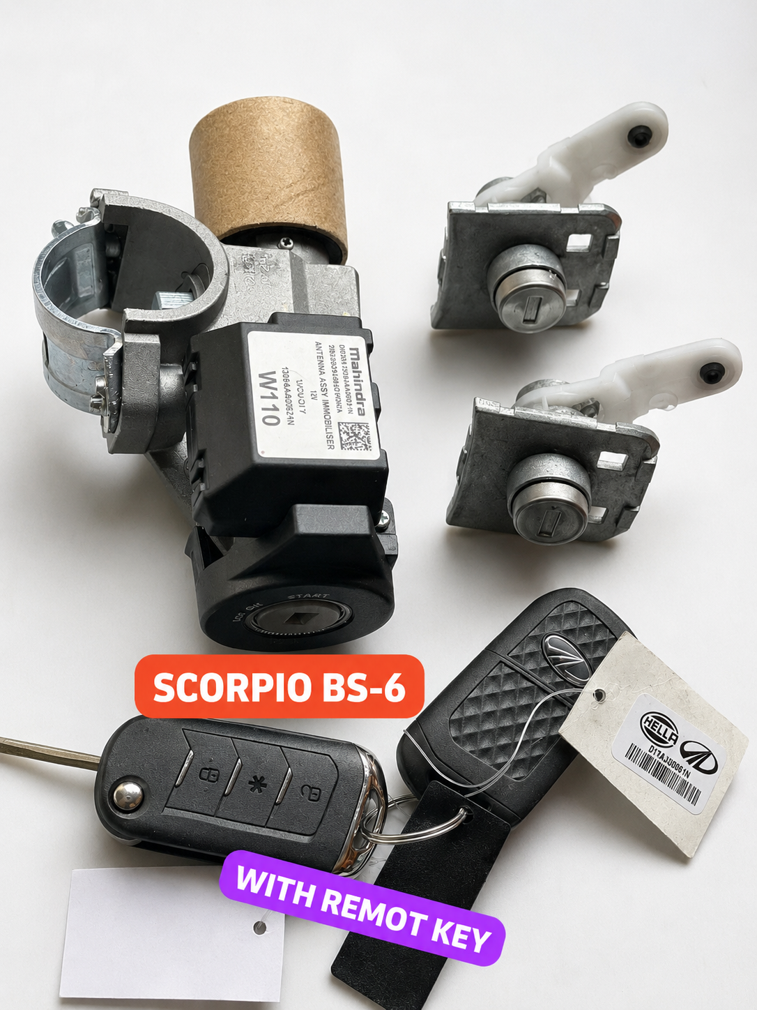 Mahindra Scorpio BS6 Ignition Switch Lock Set | Remote Key + Immobilizer
