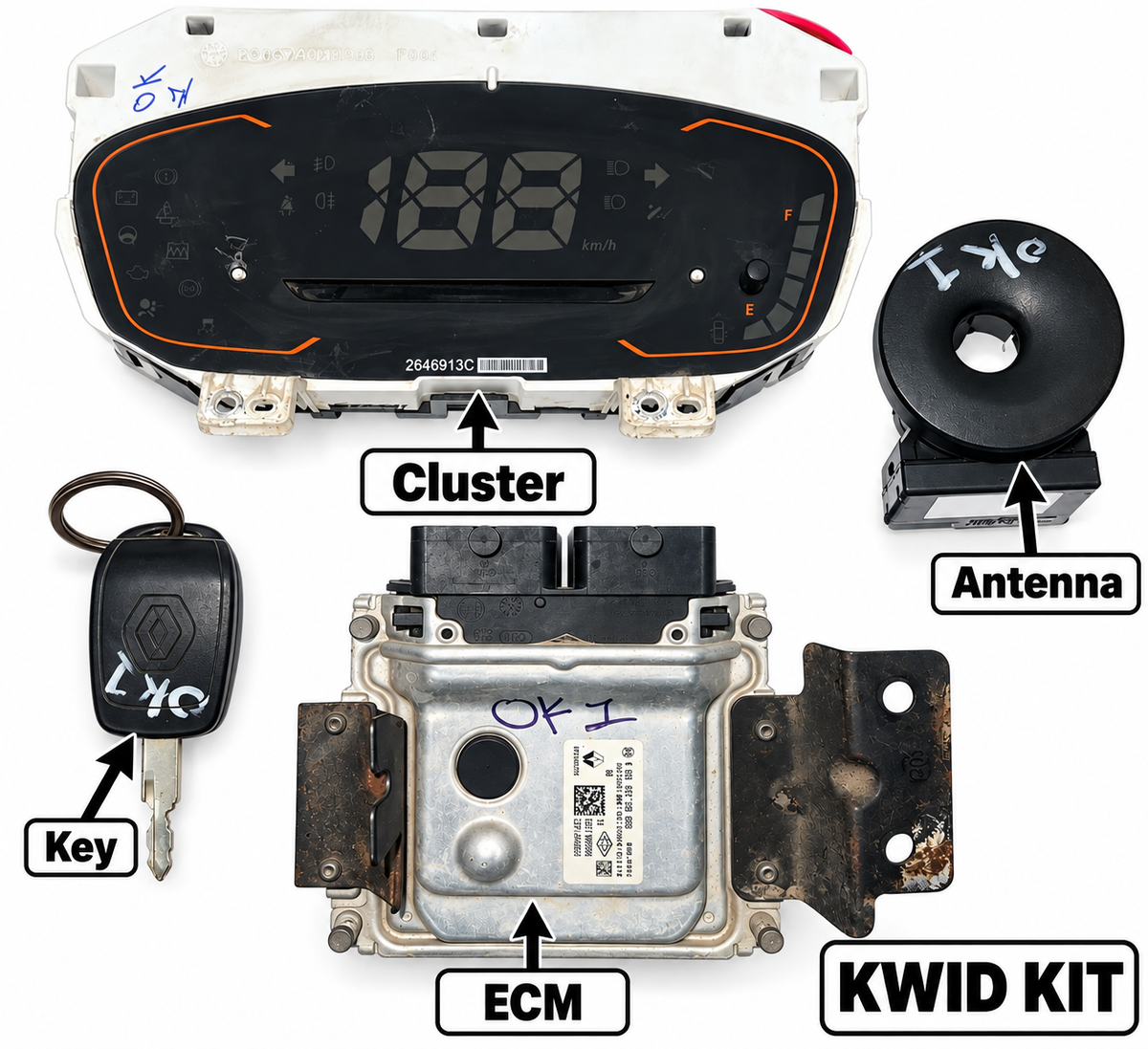 Renault Kwid ECM Kit Complete Set | ECM + Immobilizer + Meter + Key