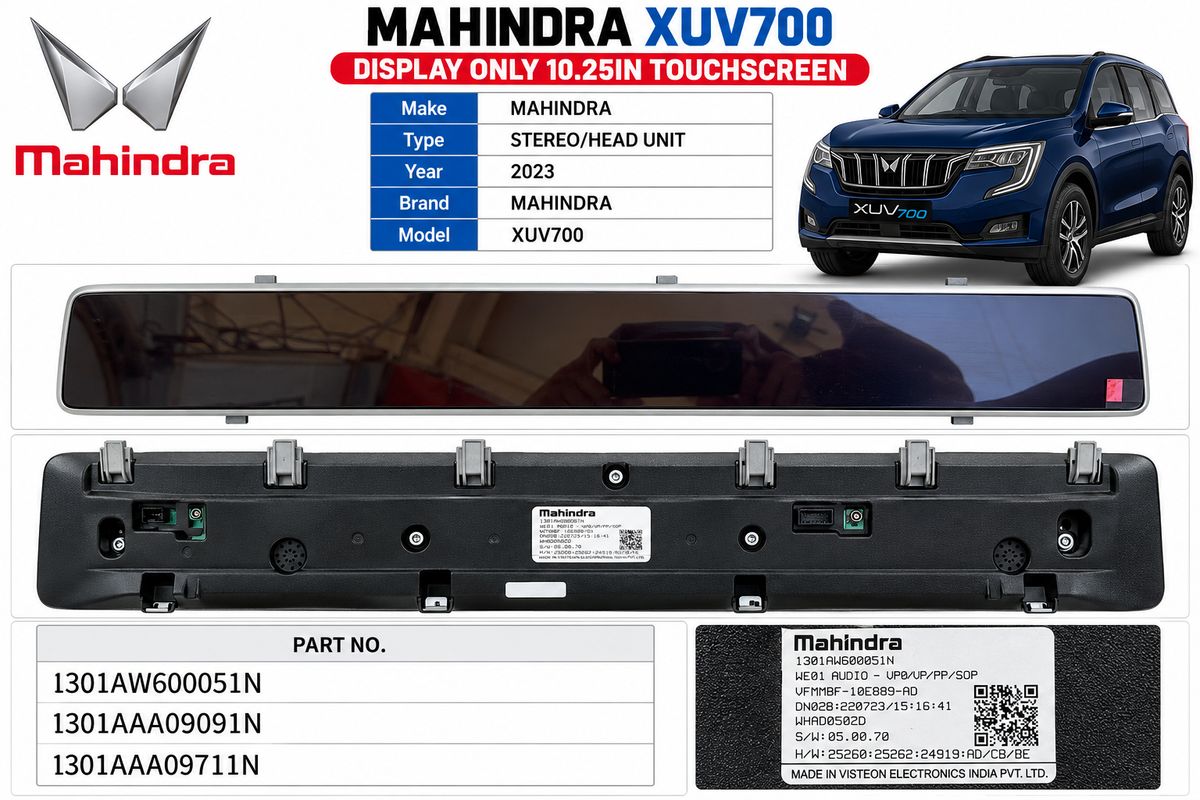 Mahindra XUV700 Infotainment Touch Screen & Cluster Meter | 1301AW600051N / 1301AAA09091N / 1301AAA09711N